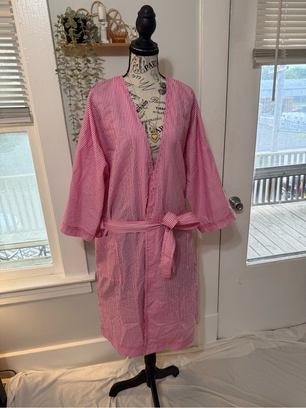 Cotton pink striped Y2K robe